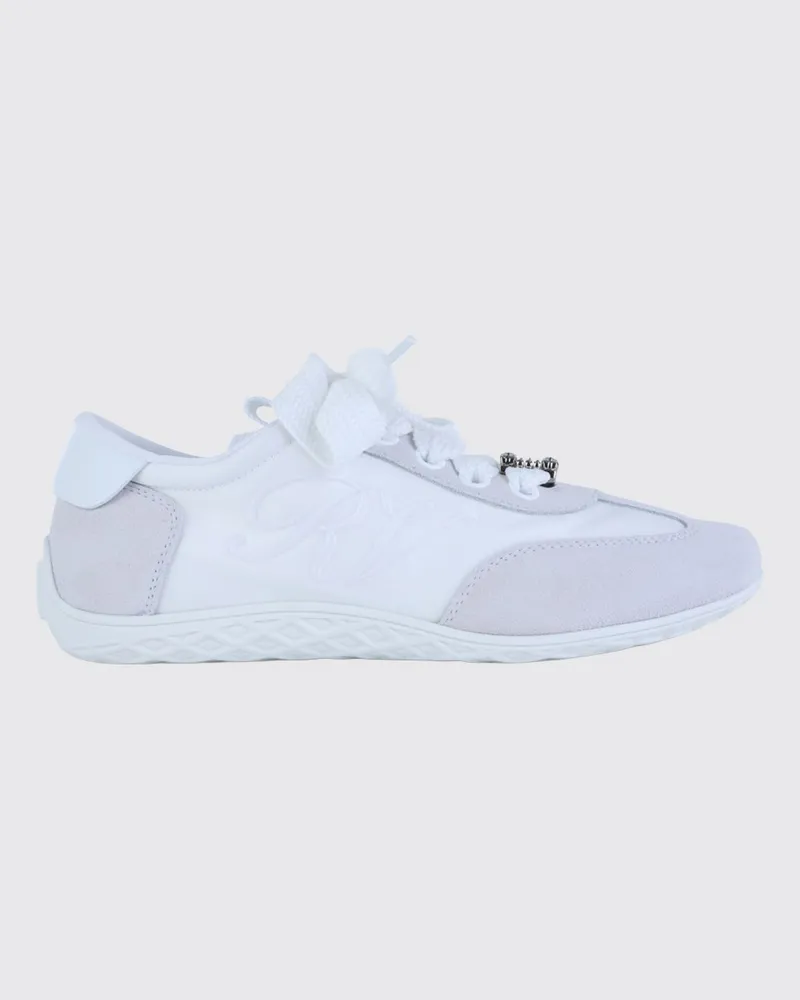 Roger Vivier Viv Low Sneakers aus Leder und Stoff mit Schmuckschnalle Weiss