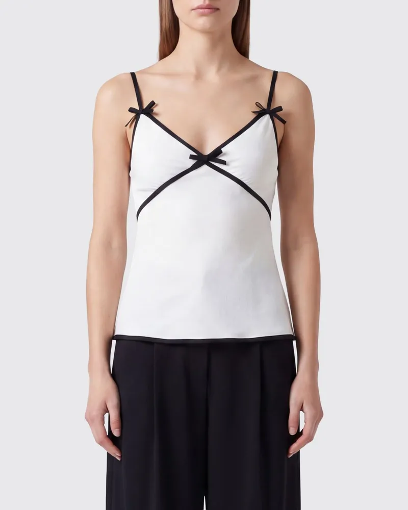 Moschino Abendtop aus Viskosemischung mit Schleife und schmalen Trägern Weiß
