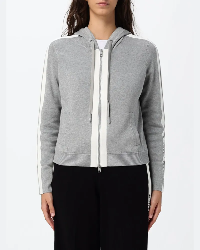 Elisabetta Franchi Strick-Cardigan-Sweatshirt aus Wollmischung mit Kapuze und Reißverschluss Grau