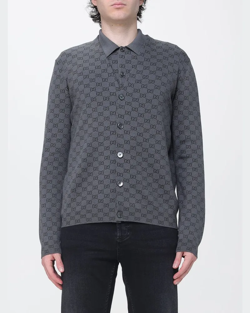 Gucci V-Ausschnitt-Cardigan aus Wollmischung mit GG-Jacquard-Monogramm Grau