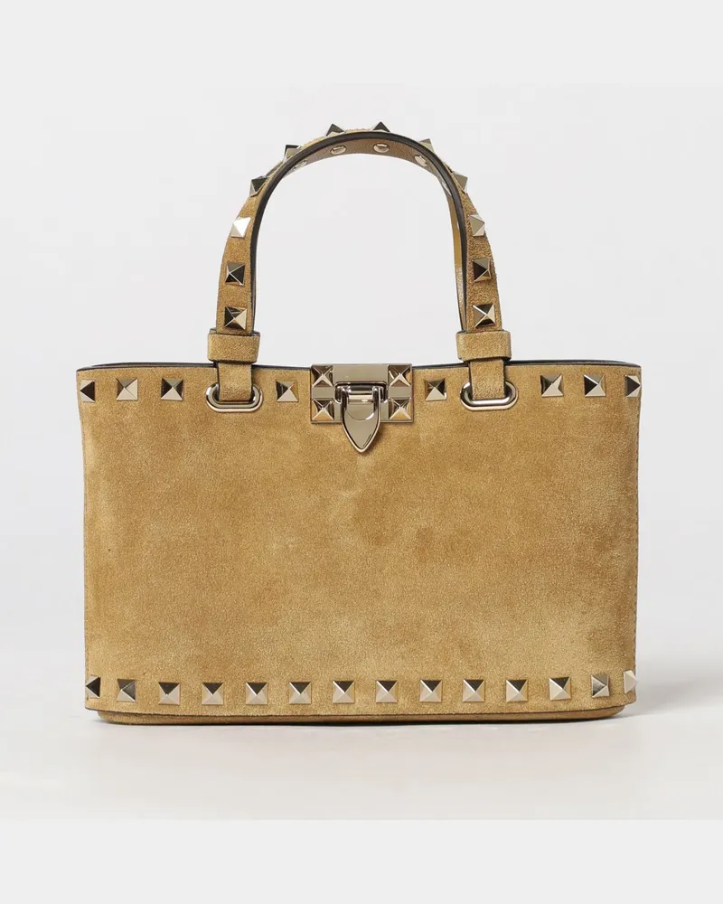 Valentino Garavani Rockstud Mini-Handtasche aus Leder mit Stickerei und Nieten Beige