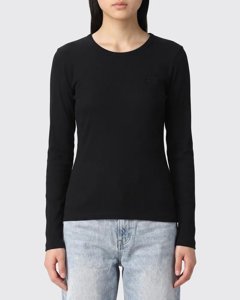 Ganni Rundhals T-Shirt aus Baumwolle Grau