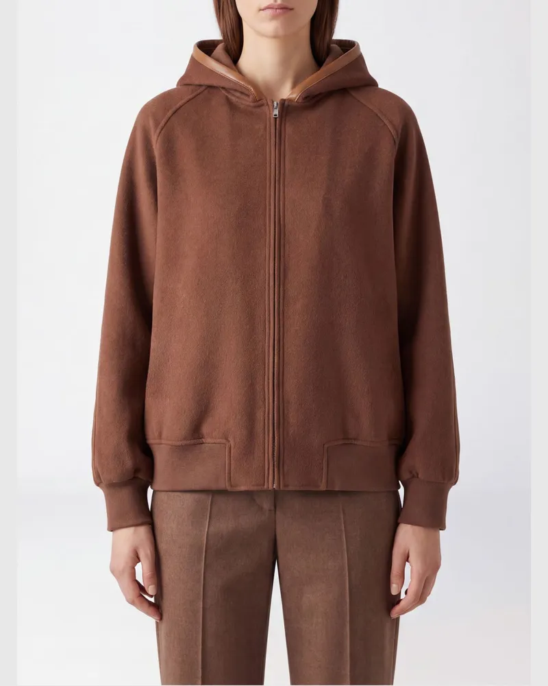 Semicouture Locker geschnittener Wollstrick-Hoodie mit Reißverschluss und überschnittenen Schultern Braun