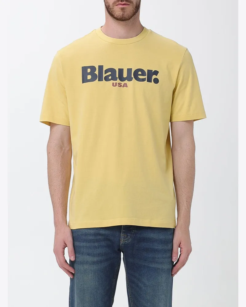 Blauer Baumwoll-T-Shirt mit Logo Gelb