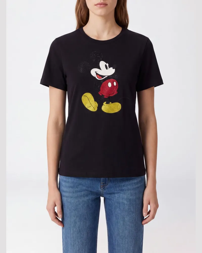 Liu Jo Baumwoll-T-Shirt mit kontrastierendem Disney-Print Schwarz