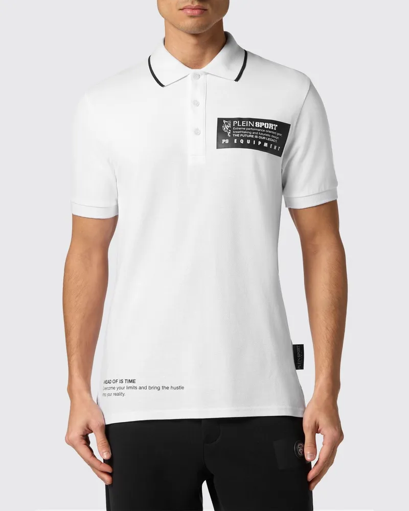 Philipp Plein Kurzärmeliges Baumwoll-Poloshirt mit kontrastierendem Logo Weiß