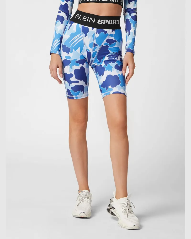Philipp Plein Hoch taillierte Radlershorts mit Camouflage-Print Türkis