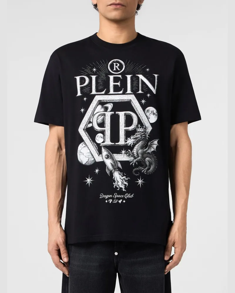 Philipp Plein Baumwoll-T-Shirt von mit kontrastierendem Maxi-Hexagon-Logo Schwarz