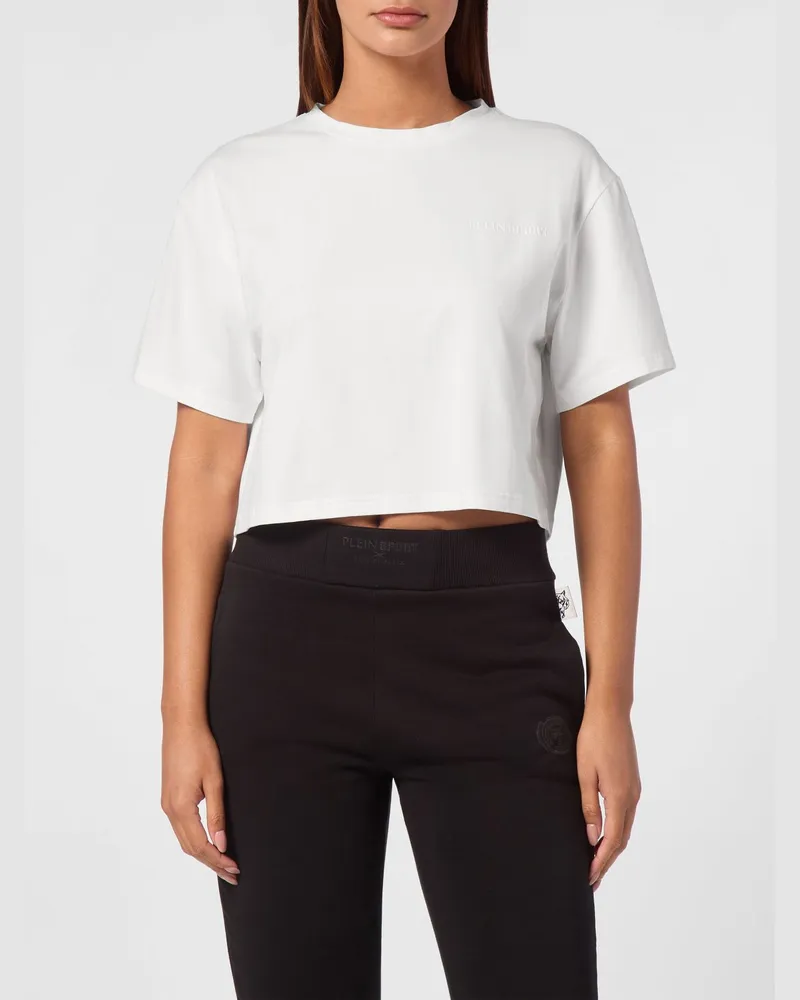 Philipp Plein Rundhals-T-Shirt aus Baumwolljersey mit überschnittenen Schultern Weiß