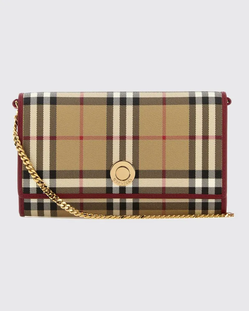 Burberry Wallet on Chain aus beschichteter Baumwolle mit Check-Muster und Kettriemen Beige