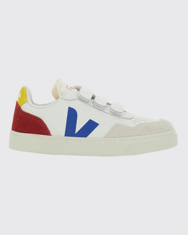 VEJA V-90 Low-Top Sneakers für Jungen aus Bio-Leder mit Klettverschluss Weiß