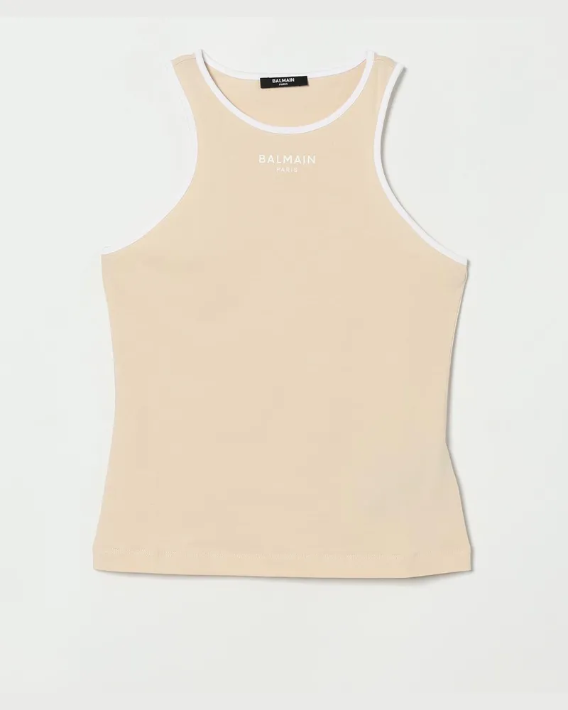Balmain Baumwoll-Tanktop mit Logo Beige