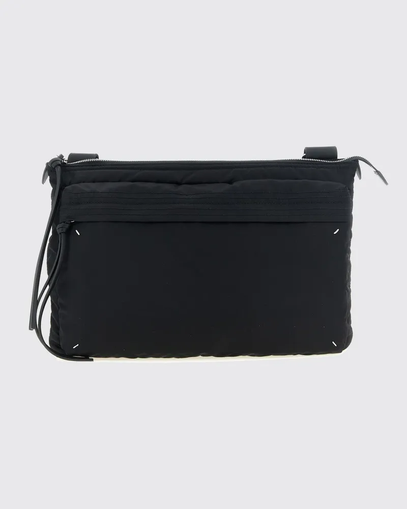 Maison Margiela Zip Line Umhängetasche aus Nylon mit Außentasche Schwarz