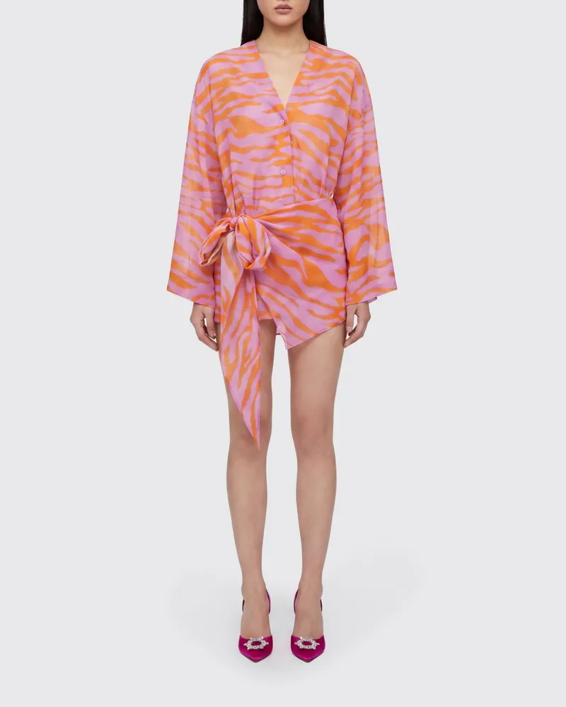 ATTICO Midi-Wickelkleid aus Baumwolle mit Animal-Print Orange