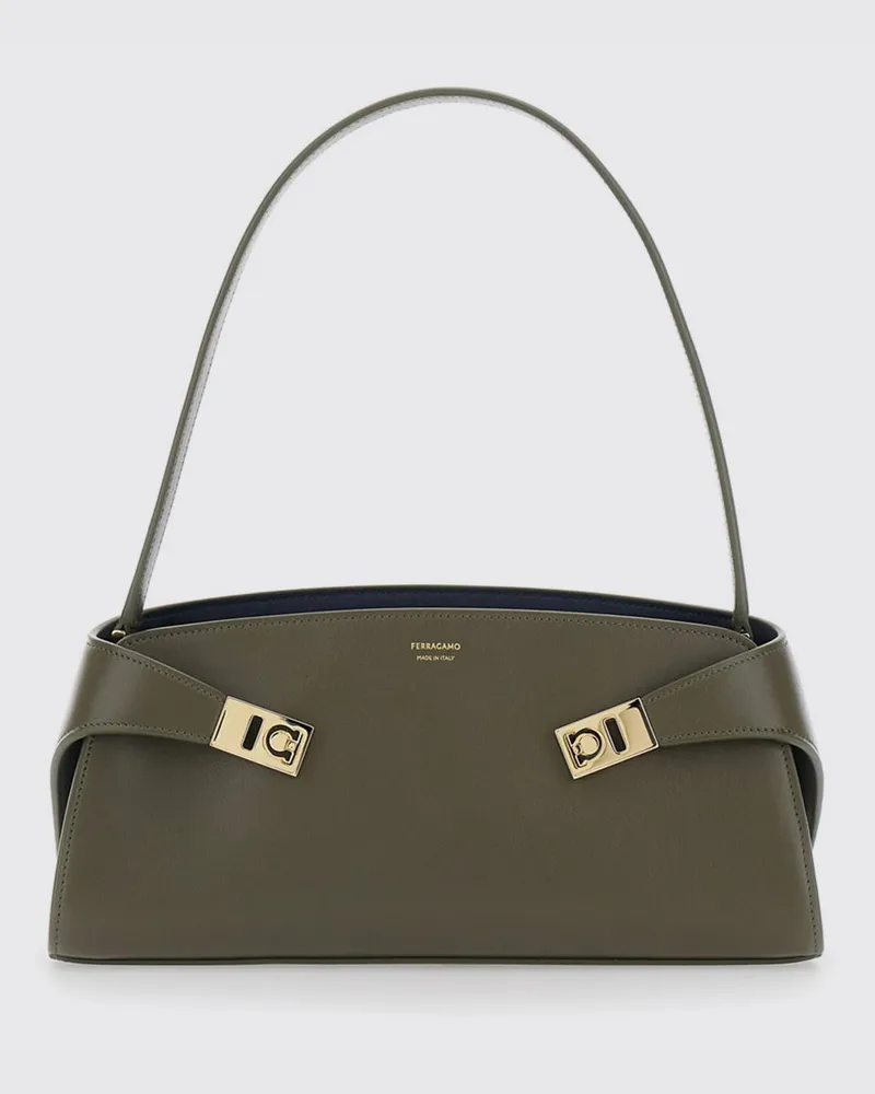 Ferragamo Hug Schultertasche von aus glattem Kalbsleder mit laminiertem Logo Olive