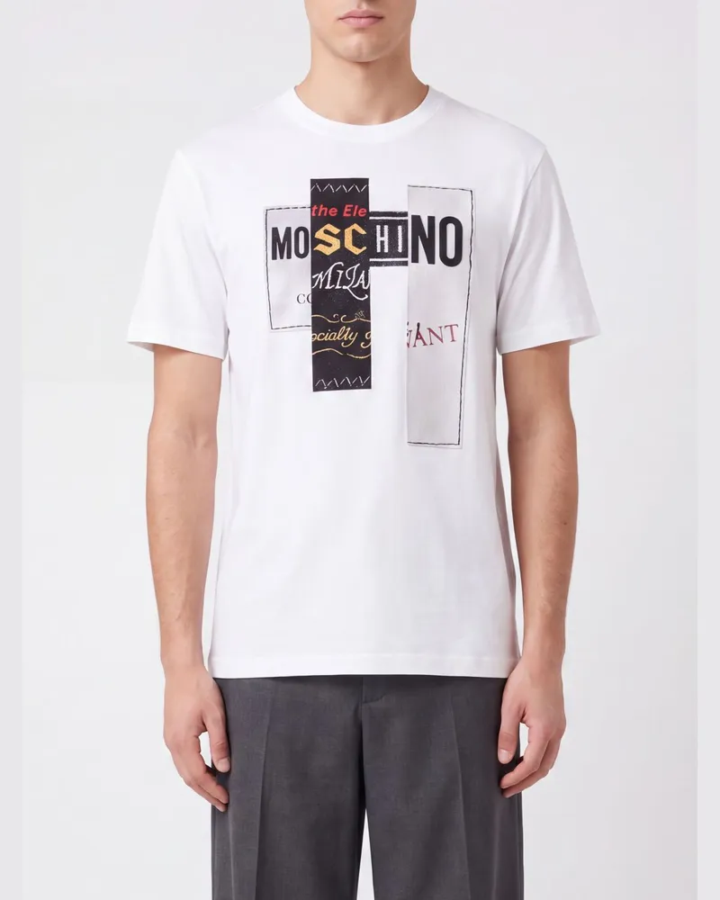 Moschino Rundhals-T-Shirt von aus Baumwolle mit Kontrast-Logo Weiß