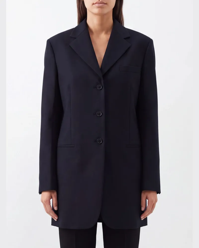 Jil Sander Knielanger einreihiger Blazer aus Schurwolle und Mohair Blau