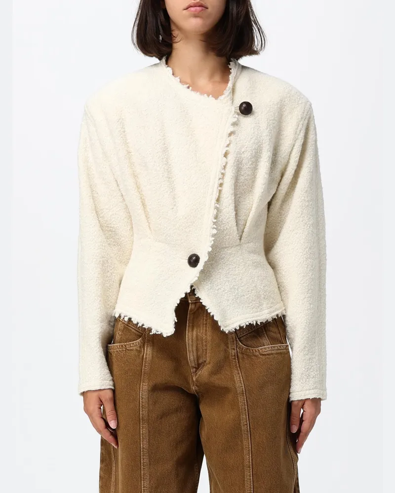 Isabel Marant Zweireihiger Blazer aus Schurwolle mit asymmetrischem Saum Weiß