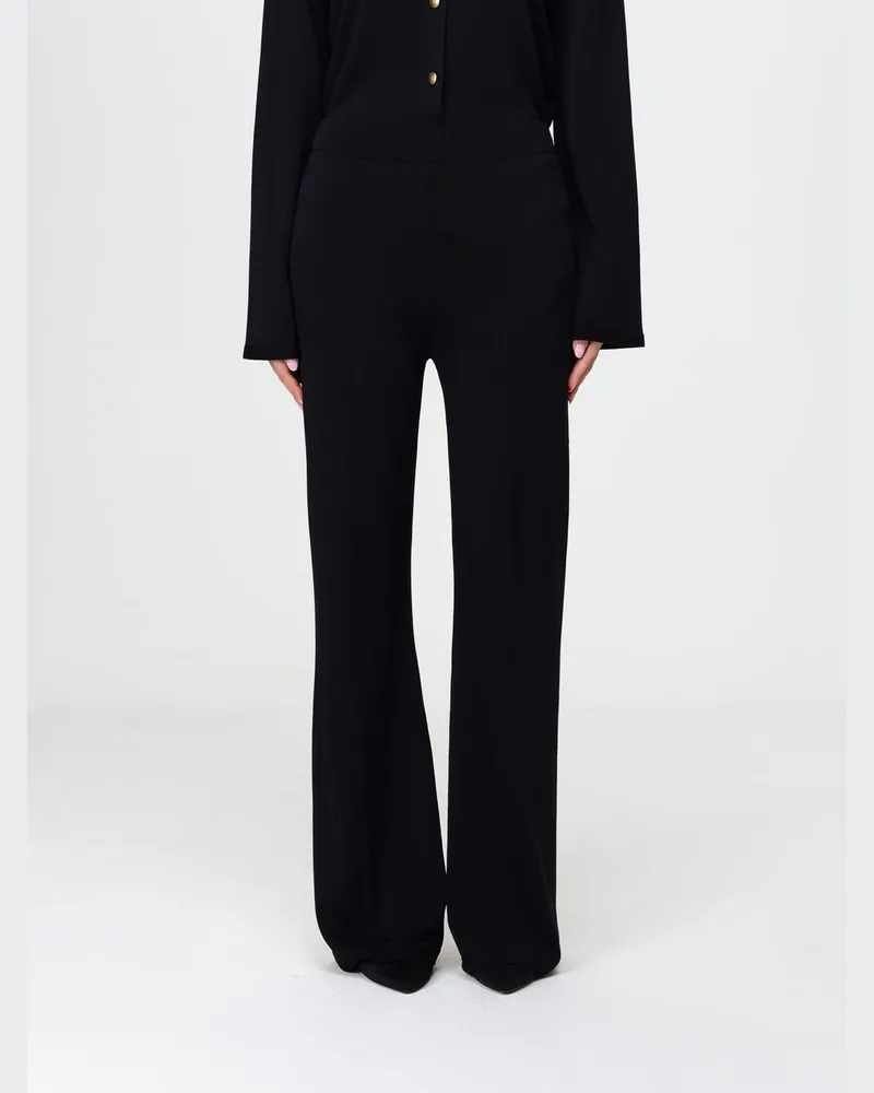 Twin-Set Ausgestellte Strickhose aus Viskosemischung mit mittlerer Taille und Gummizug Schwarz