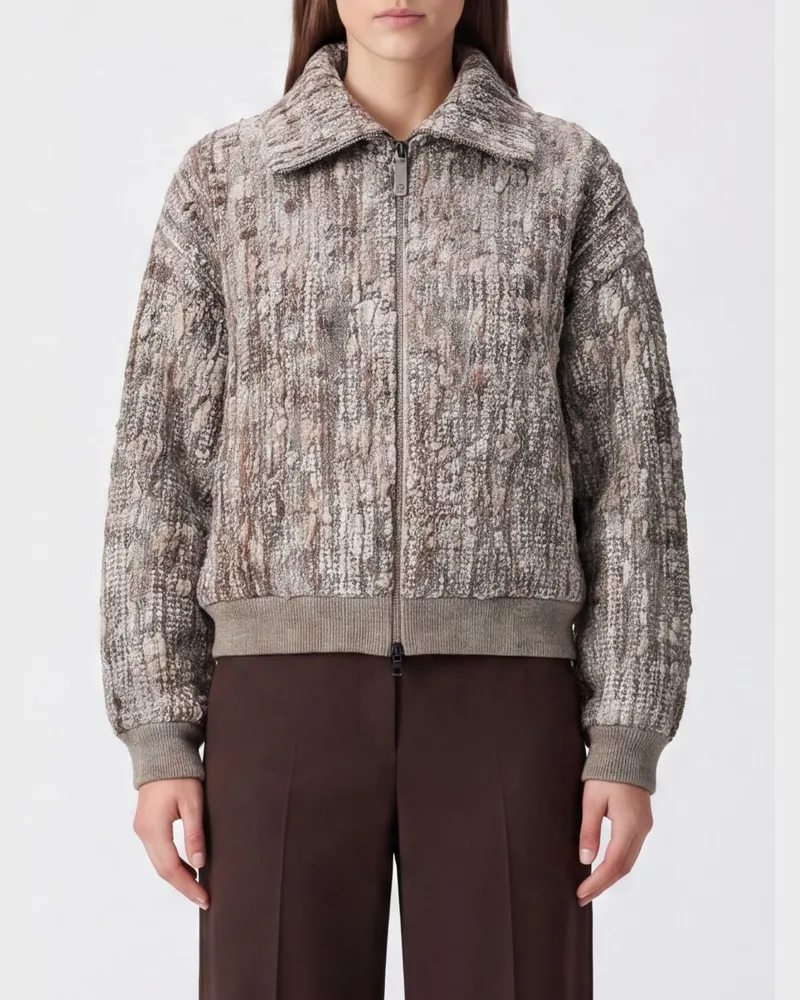 Brunello Cucinelli Wollmischung-Cardigan mit Reißverschluss, Pailletten und überschnittenen Schultern Beige
