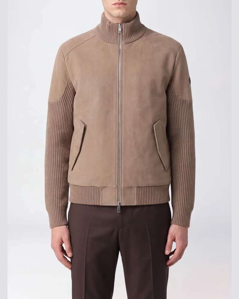Moose Knuckles Daunengefüllte Bomberjacke aus Wollmischung von mit Rollkragen Beige
