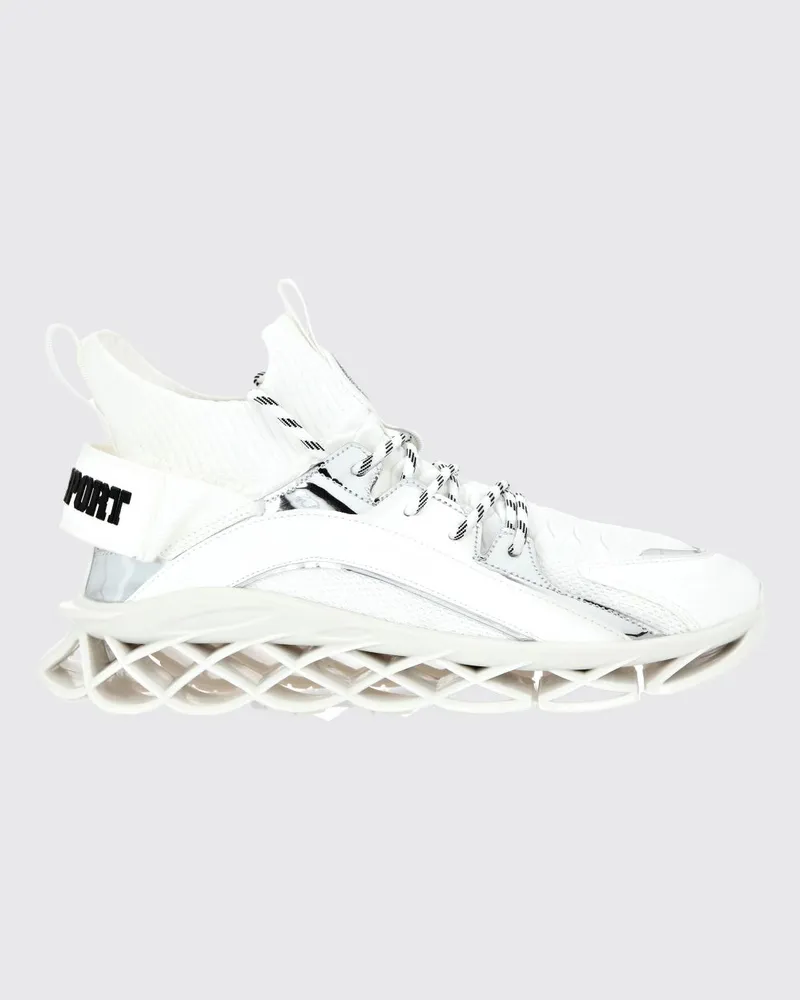 Philipp Plein Runner Tiger High-Top-Sneakers aus Mesh mit elastischem Knöchel Weiß