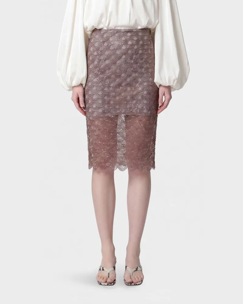 ROTATE Birger Christensen Transparenter Bleistift-Midirock mit Paillettenstickerei Grau