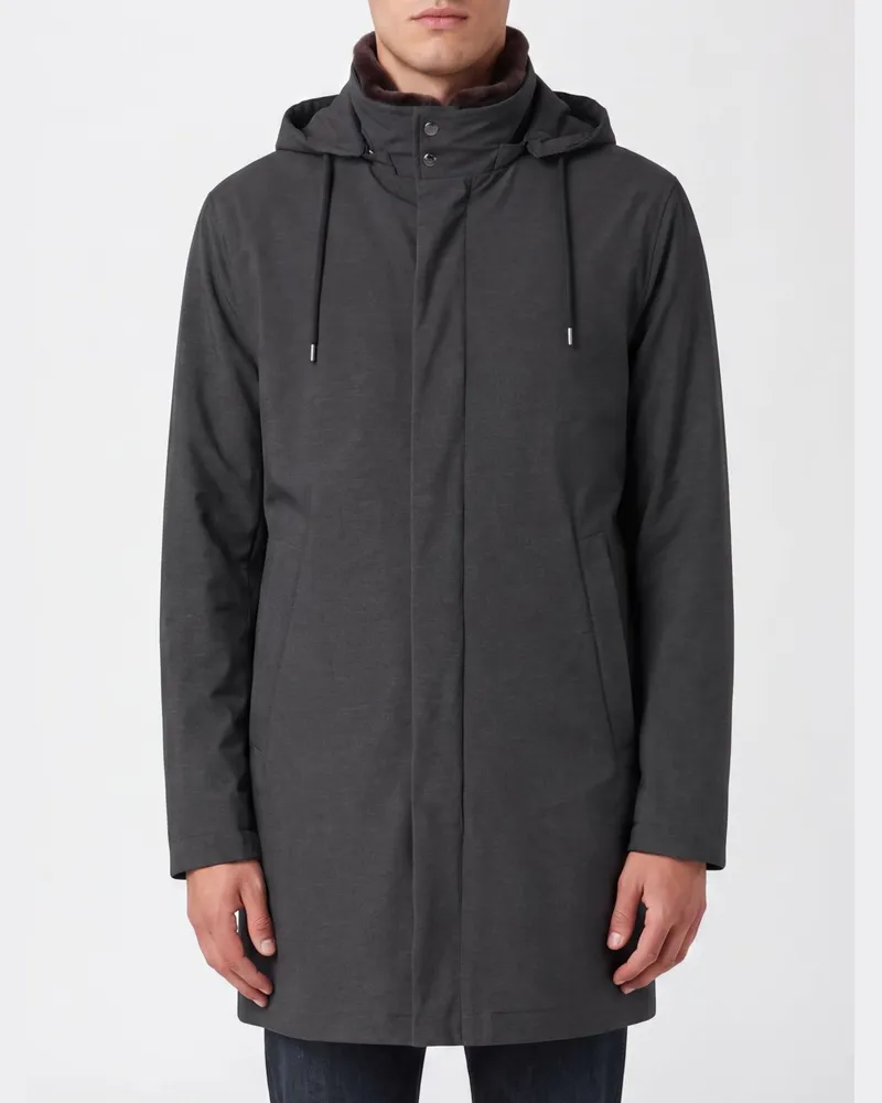 Herno Kurzer Resort-Parka aus gefüttertem Nylon mit abnehmbarer Kapuze Grau