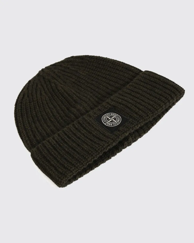 Stone Island Rippstrick-Beanie aus Schurwolle mit Compass-Logo Military