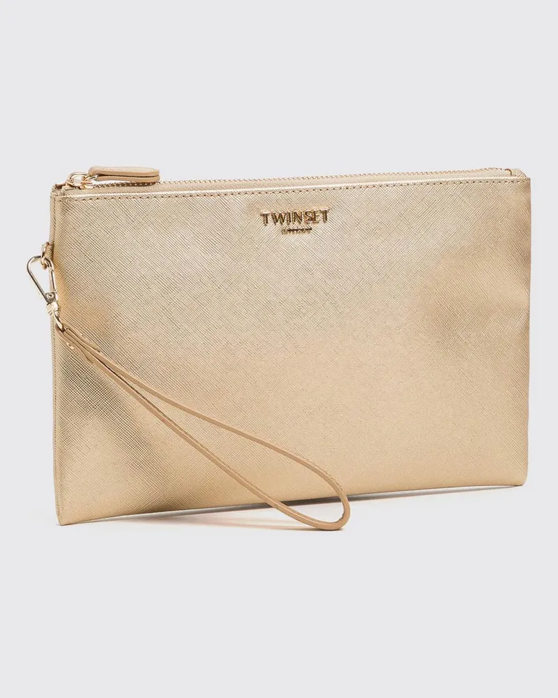 Twin-Set Envelope-Clutch aus Saffiano-Kunstleder mit Handgelenkschlaufe Gold