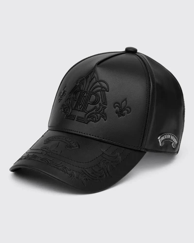 Philipp Plein Baseballkappe aus Leder mit Logo Schwarz