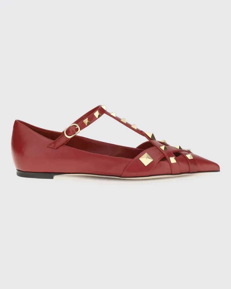 Valentino Garavani Studdy T-Riemen-Ballerinas aus genietetem Schafsleder Rot