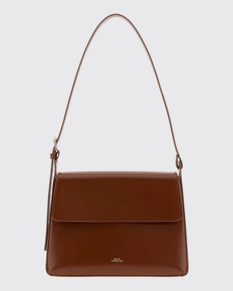 A.P.C. Virginie Schultertasche aus Glattleder mit ausgestellter Form und Magnetklappe Haselnuss