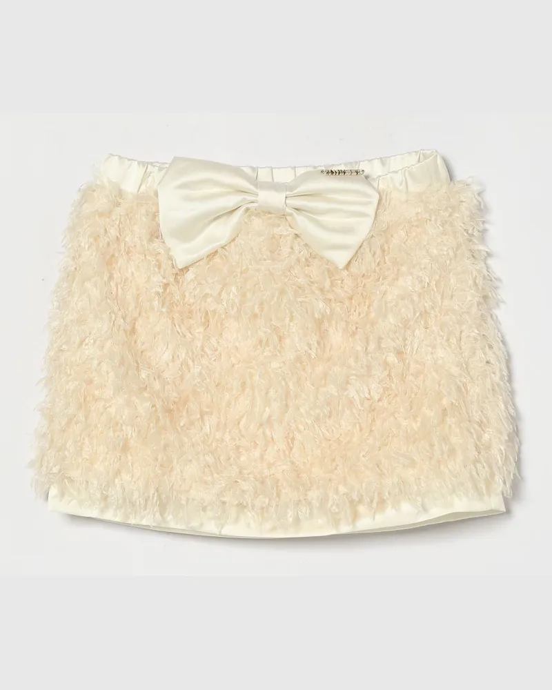 Twin-Set Rock aus synthetischem Shearling für Mädchen mit applizierter Schleife Weiß