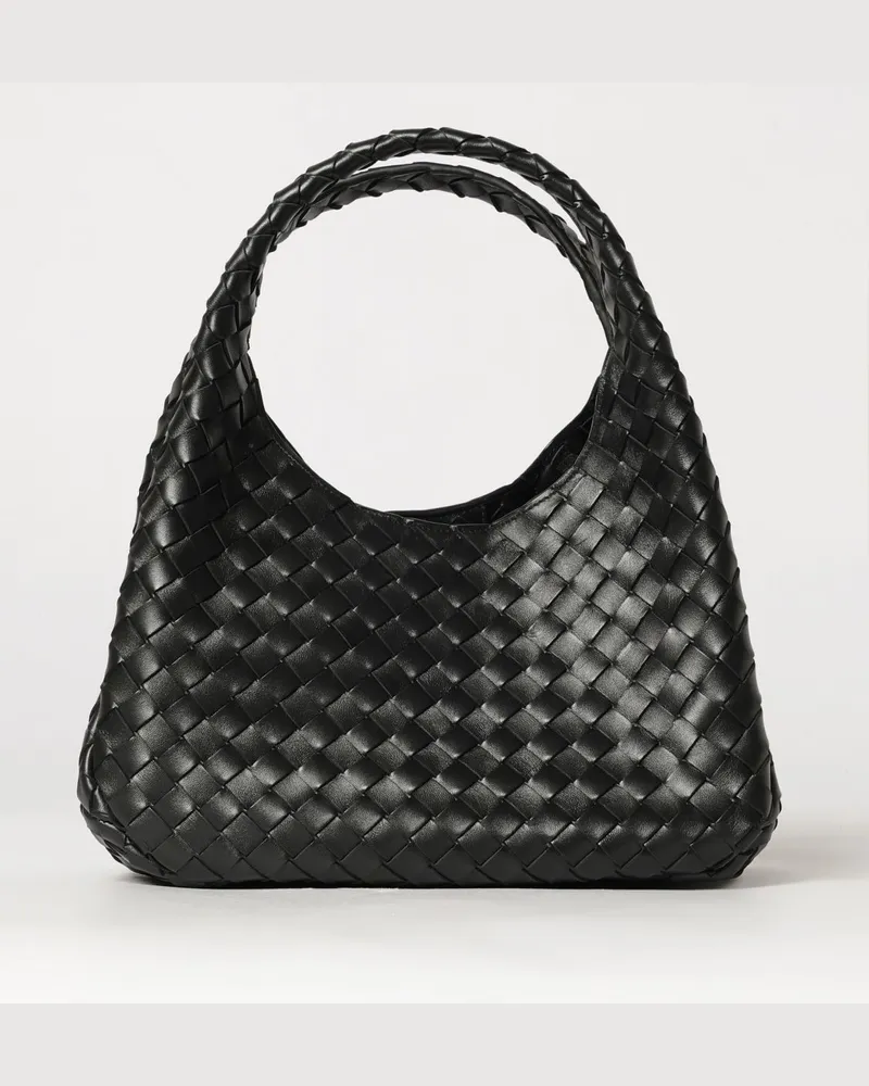 Bottega Veneta Mittelgroße Campana Schultertasche aus Intrecciato-Leder Schwarz