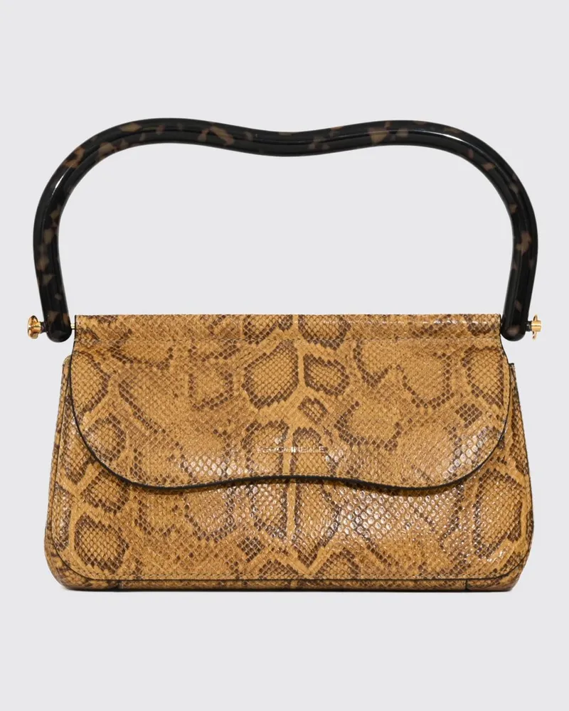 Coccinelle Cora Handtasche aus Leder mit Python-Print und skulpturalem Griff Honey