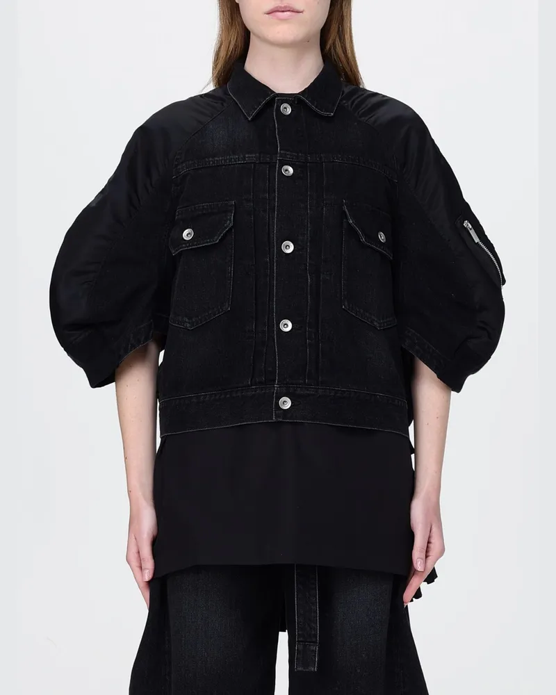 Sacai Jeans- und Nylonjacke Schwarz