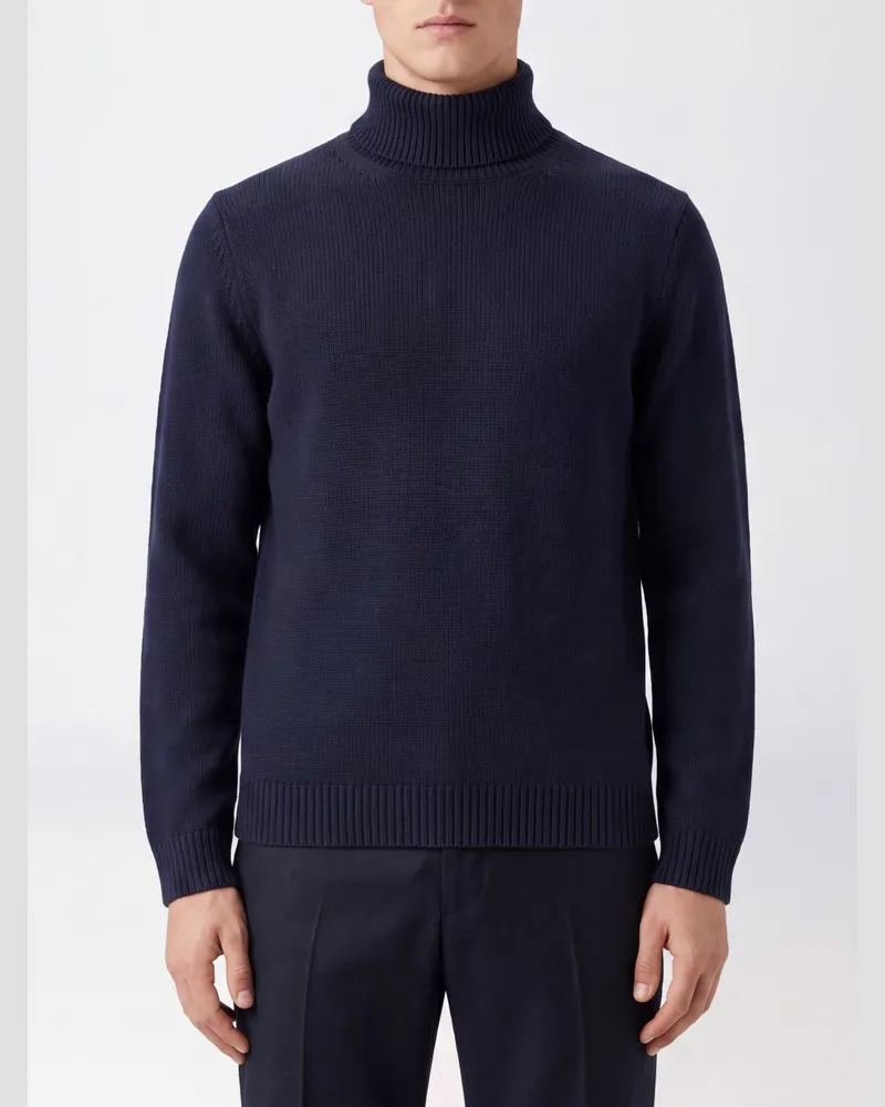 Roberto Collina Rollkragenpullover aus reiner Wolle mit Rippbündchen Blau