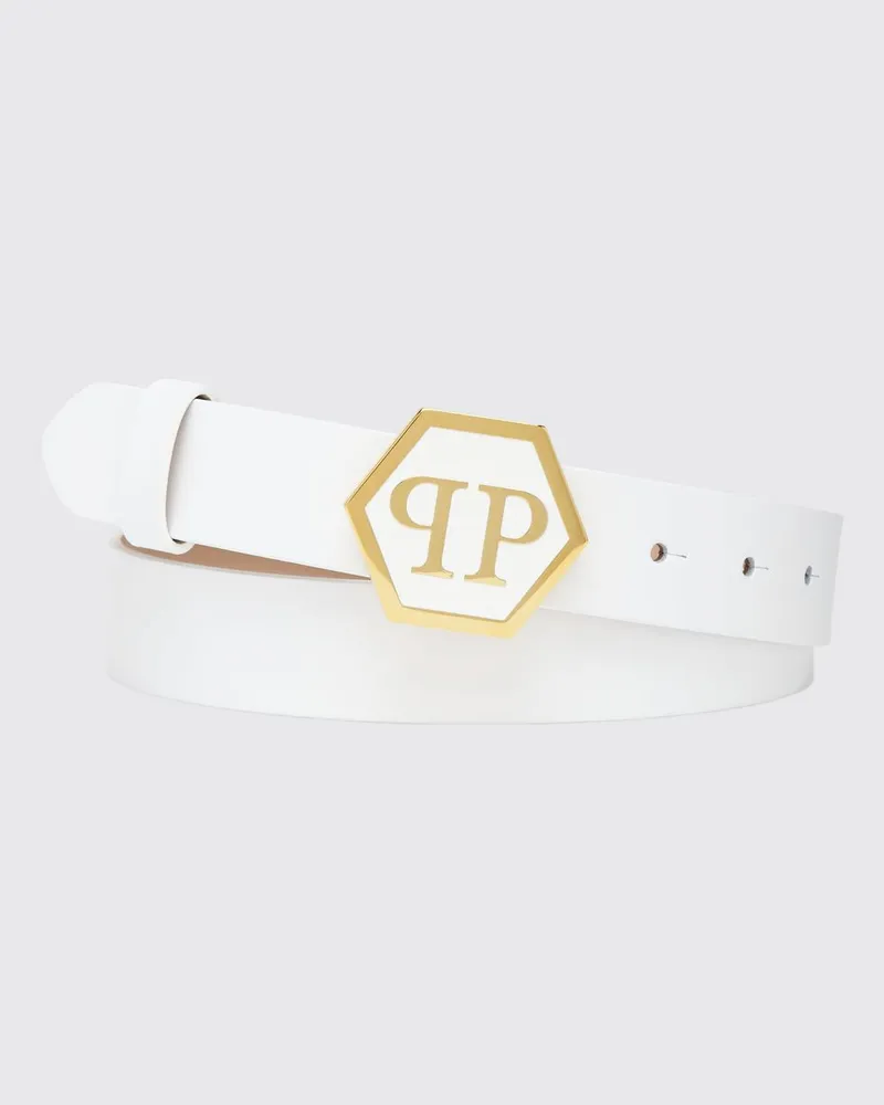 Philipp Plein Gürtel aus Glattleder mit Hexagon-Monogramm-Schnalle Weiß