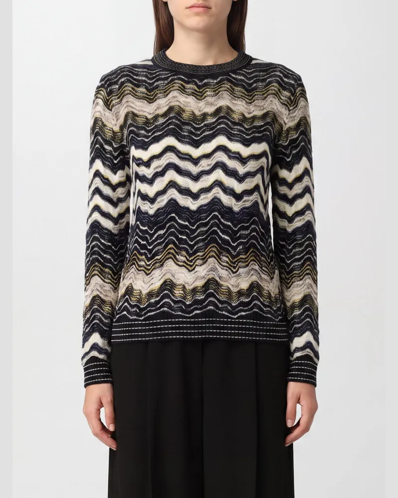 Missoni Slim Fit Pullover aus Wollmischung mit mehrfarbigem Zickzackmuster Navy