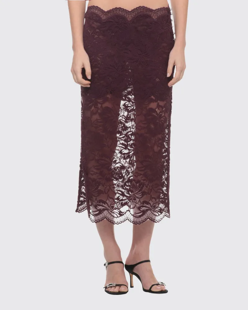 Paco Rabanne Niedrig taillierter Midi-Bleistiftrock aus Spitze Violett