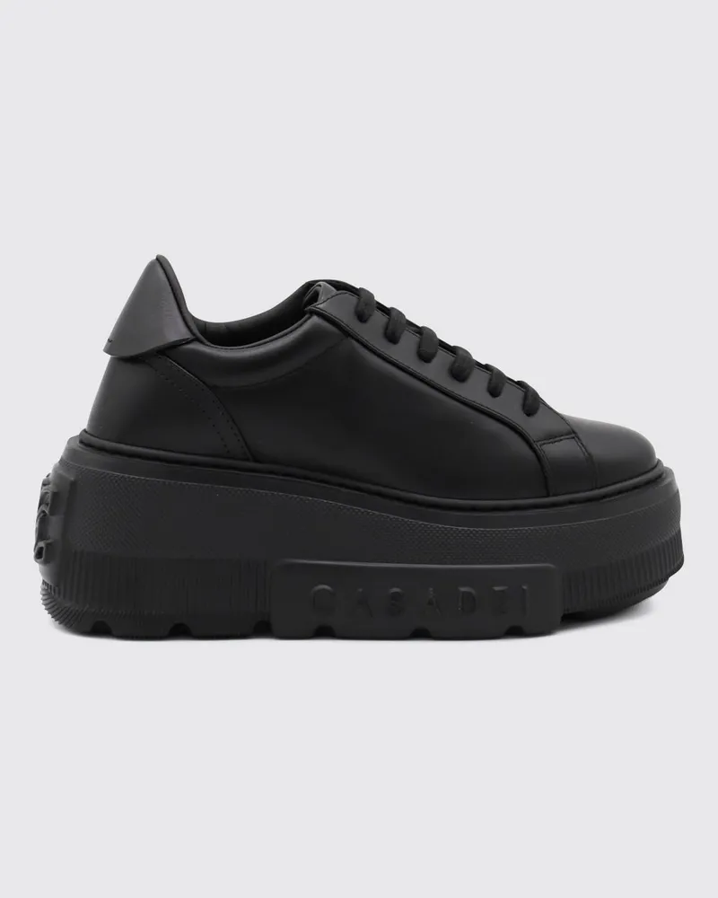Casadei Nexus Plateau-Sneakers aus Leder mit Blumenstickerei Schwarz