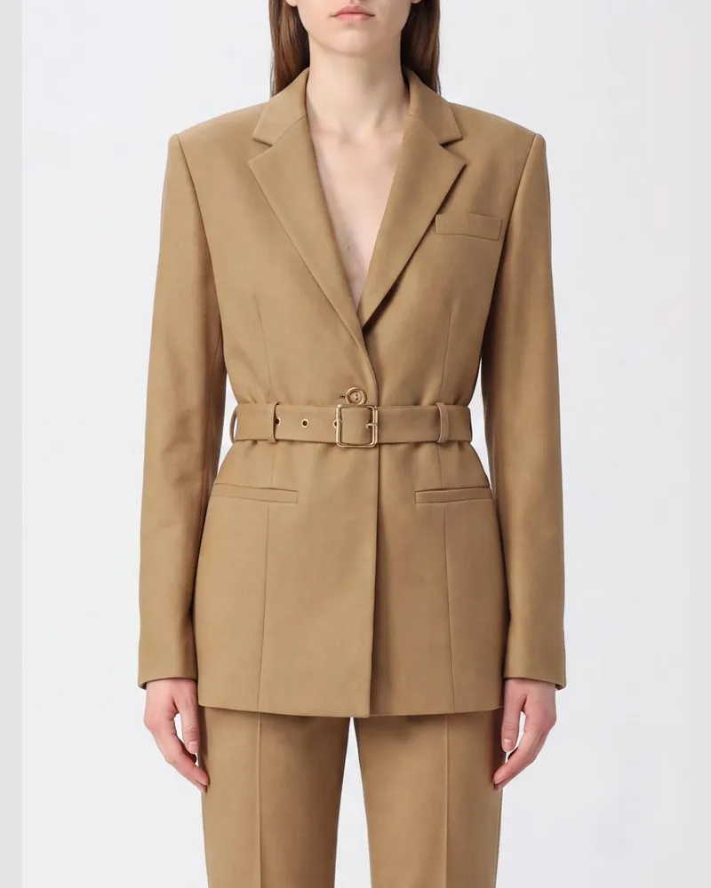 Pinko Einreihiger Slim Fit Blazer aus Wollmischung mit Taillengürtel Grün