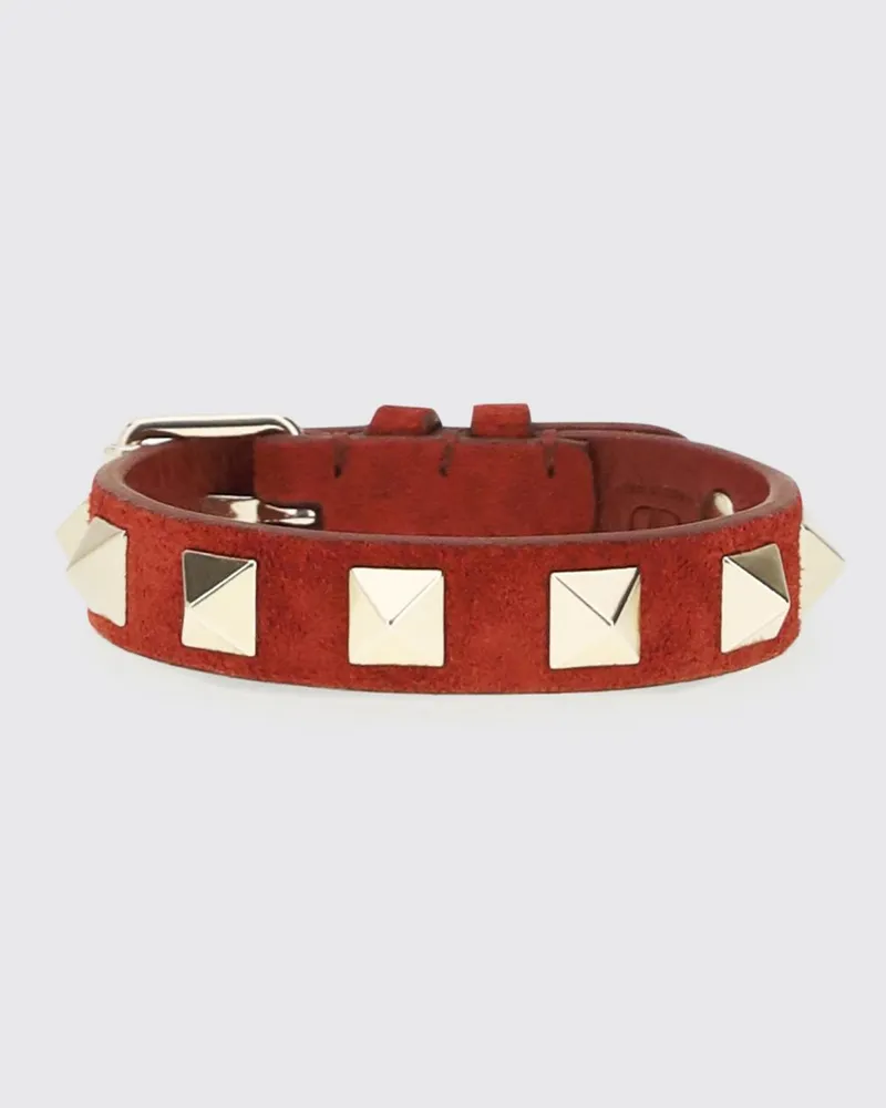 Valentino Garavani Rockstud Armband aus Wildleder mit Nieten Rot