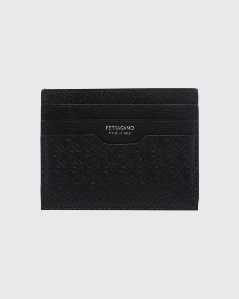 Ferragamo Flacher Kartenhalter aus geprägtem Kalbsleder mit sieben Kartenfächern Schwarz