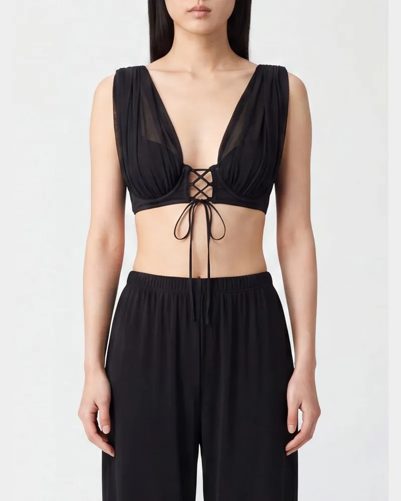Giuseppe di Morabito Bralette-Top aus reiner Seide mit tiefem V-Ausschnitt Schwarz