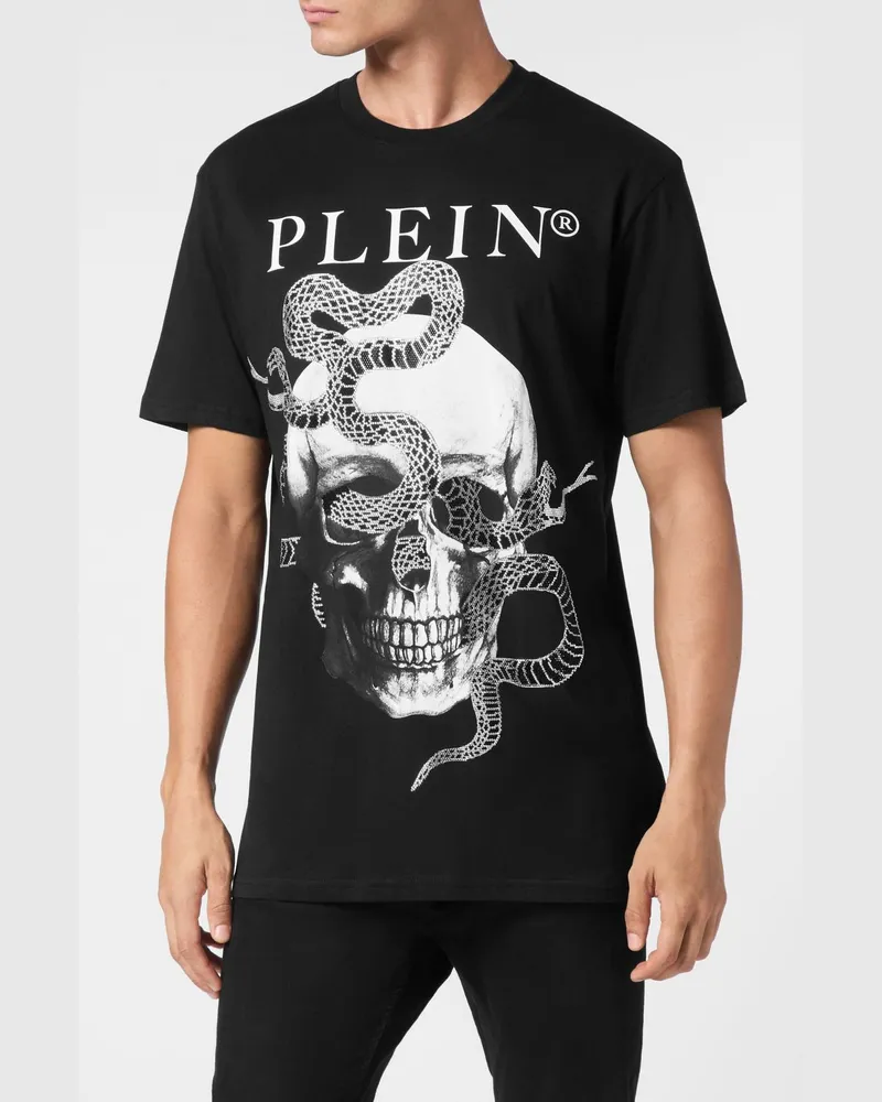 Philipp Plein Baumwoll-T-Shirt mit Totenkopf-Druck und Strass-Verzierungen Schwarz