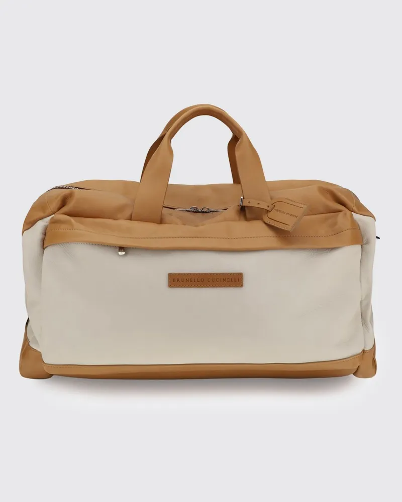 Brunello Cucinelli Zweifarbige Active Reisetasche aus Kalbsleder Ice