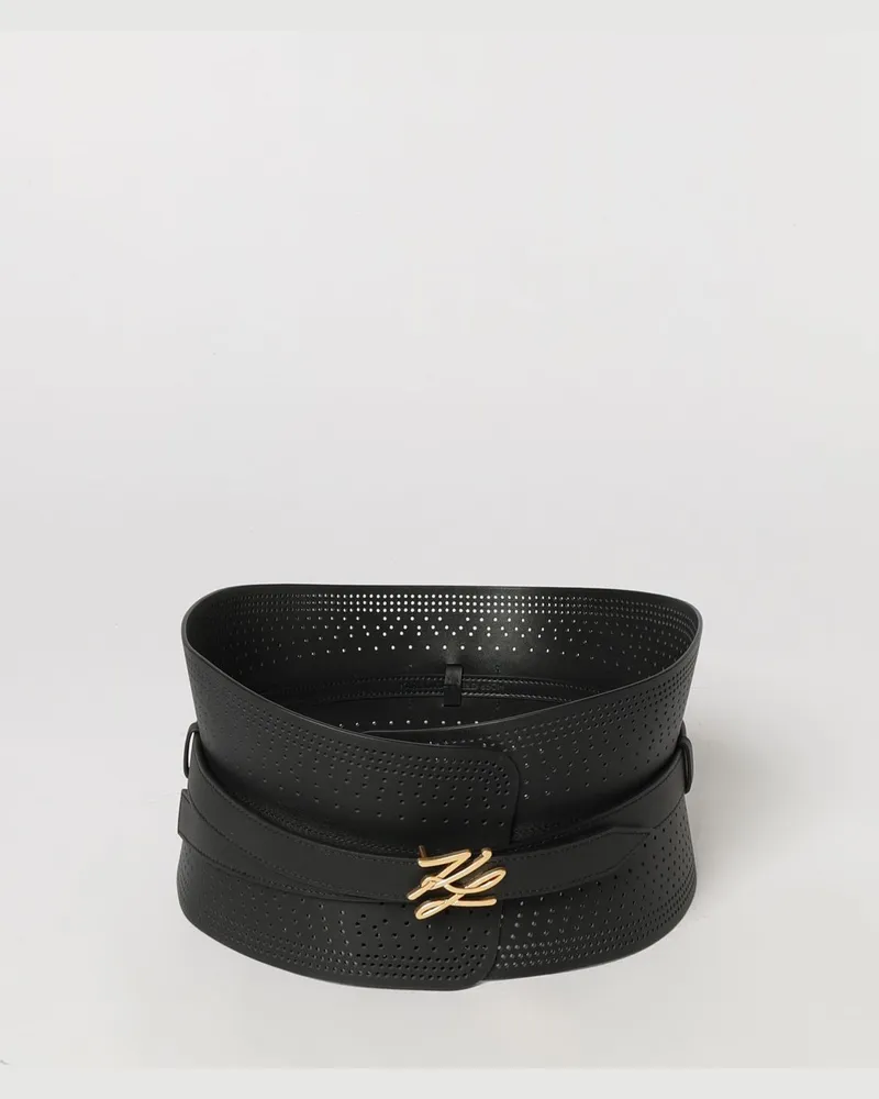 Karl Lagerfeld Bustier-Gürtel aus perforiertem Leder mit Monogramm-Schnalle Schwarz