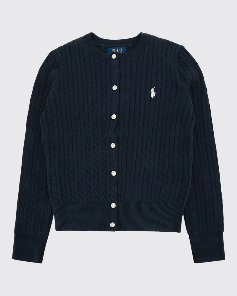 Ralph Lauren Crewneck-Cardigan für Jungen aus Baumwolle mit Zopfmuster Blau